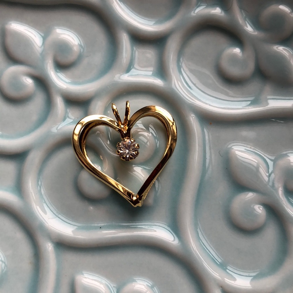 BOGO Faux Gold Heart Pendant with Faux Diamond